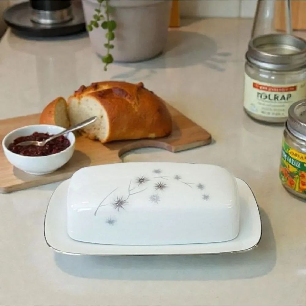 Vintage Creative Platinum Starburst Fine China 1014 Butter Dish 1950's
